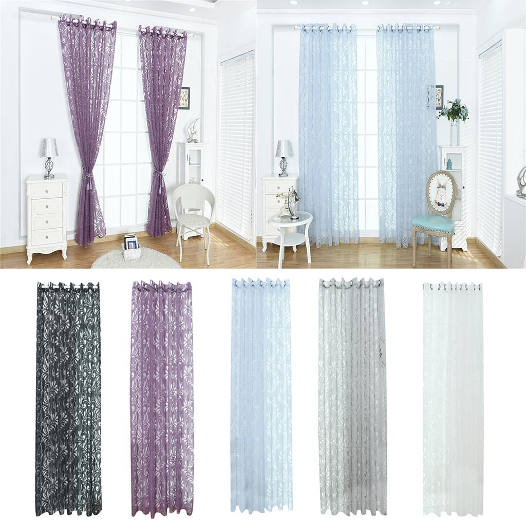 Elegant Flower Sheer Window Curtain Voile Drapery Panel 39''x98'' Purple