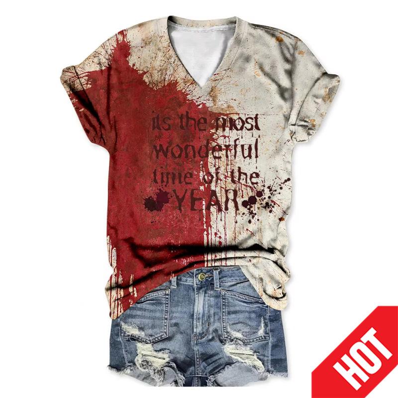 

Short Sleeved Top Women s Casual Retro T-shirt Women s 3D Summer Fashion V-neck Clothing T-shirt 5XL