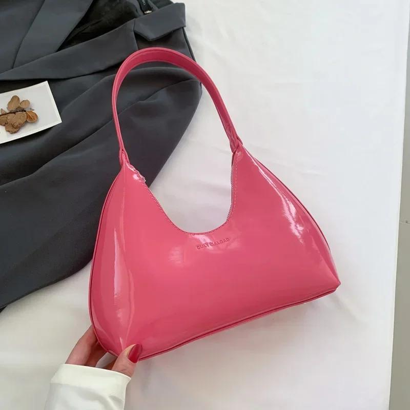 Premium Shiny Leather Enameled Bread Bag for Women Elegant Underarm Bag Fashionable Shoulder Bag