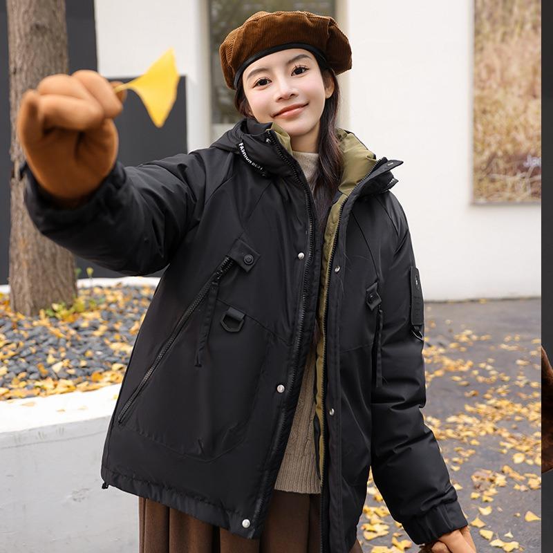 Outdoor jacket women's short model new winter thickened tooling casual down cotton-padded jacket jacket