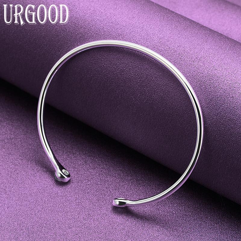 925 Sterling Silber Glatte Massive Perlen Offenes Armband Schmuck