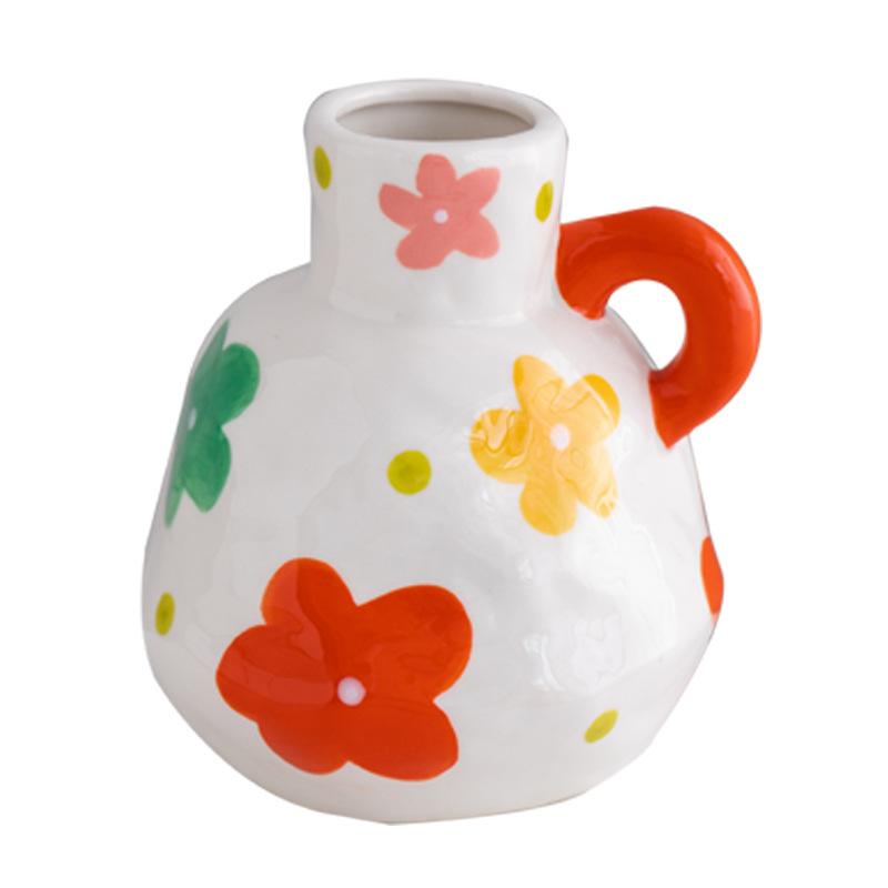 Colorful Flower Flower Vase Floral Arrangement Accessories Handle Pot Ceramic Vase Home Decoration Accessories Plant Pot