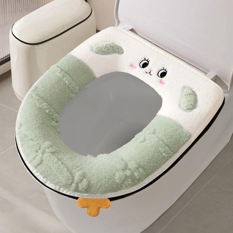 Plush Cartoon Toilet Seat Cover With Zipper Thick Soft Winter Fall Bathroom Accessory U-Shaped Home Use