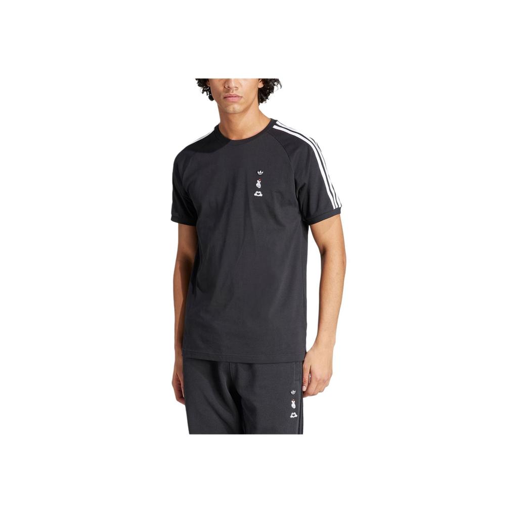 Adidas Originals X Mickey Mouse Embroidered Logo Print Three-Stripe Sport Crew Neck Vintage Short Sleeve T-Shirt Men Tops Black IY2272