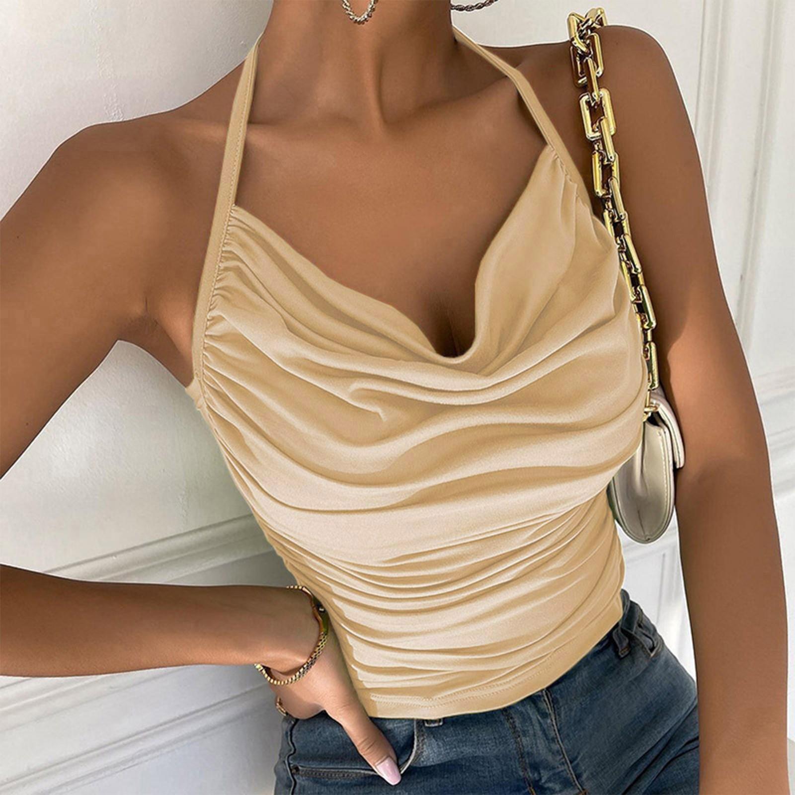Women s Fashion Casual Beach Summer Color Pile Collar Slim Fit Suspenders Top L