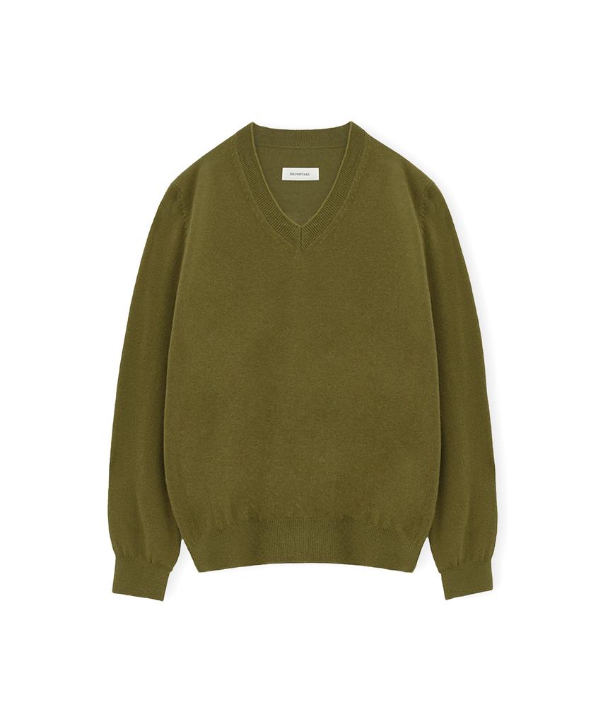 BROWNYARD W Extra Super Fine V-Neck Knit, Olive