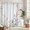 1 x Vintage Floral Shower Curtain, Beautifully Hand-Painted Floral Pattern, Polyester Fabric, Machine Washable, With Hooks