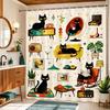 Cartoon Black Cat Geometric Star Fresh Bathroom Shower Curtain No Drill Vintage Decor Set with 12 Hooks Waterproof