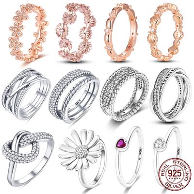 Heißer Verkauf 925 Sterling Silber Stapelbar Unendliche Herz Daisy Blume Ring Für Frauen Original 925 Silber Ringe Marke Schmuck Geschenk