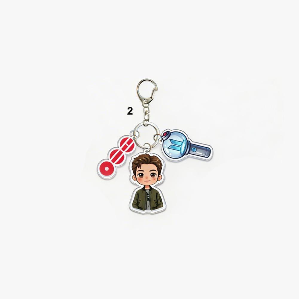 BTS Cartoon Character + Vinyl Record + Light Stick Keychain, Celebrity Merchandise Support Charm, Bag Charm