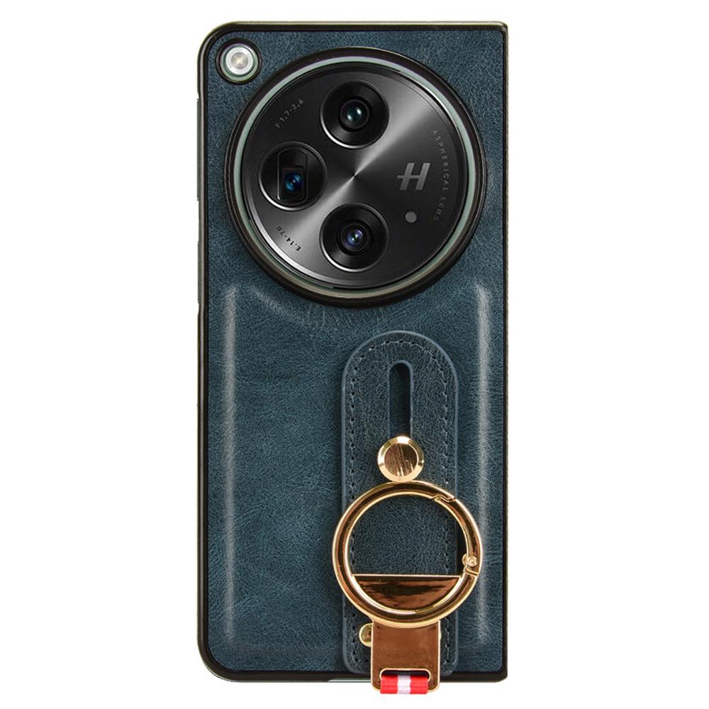

For OnePlus Open Back Cover PU Leather+PC Bottle Opener Ring Phone Cover Blue