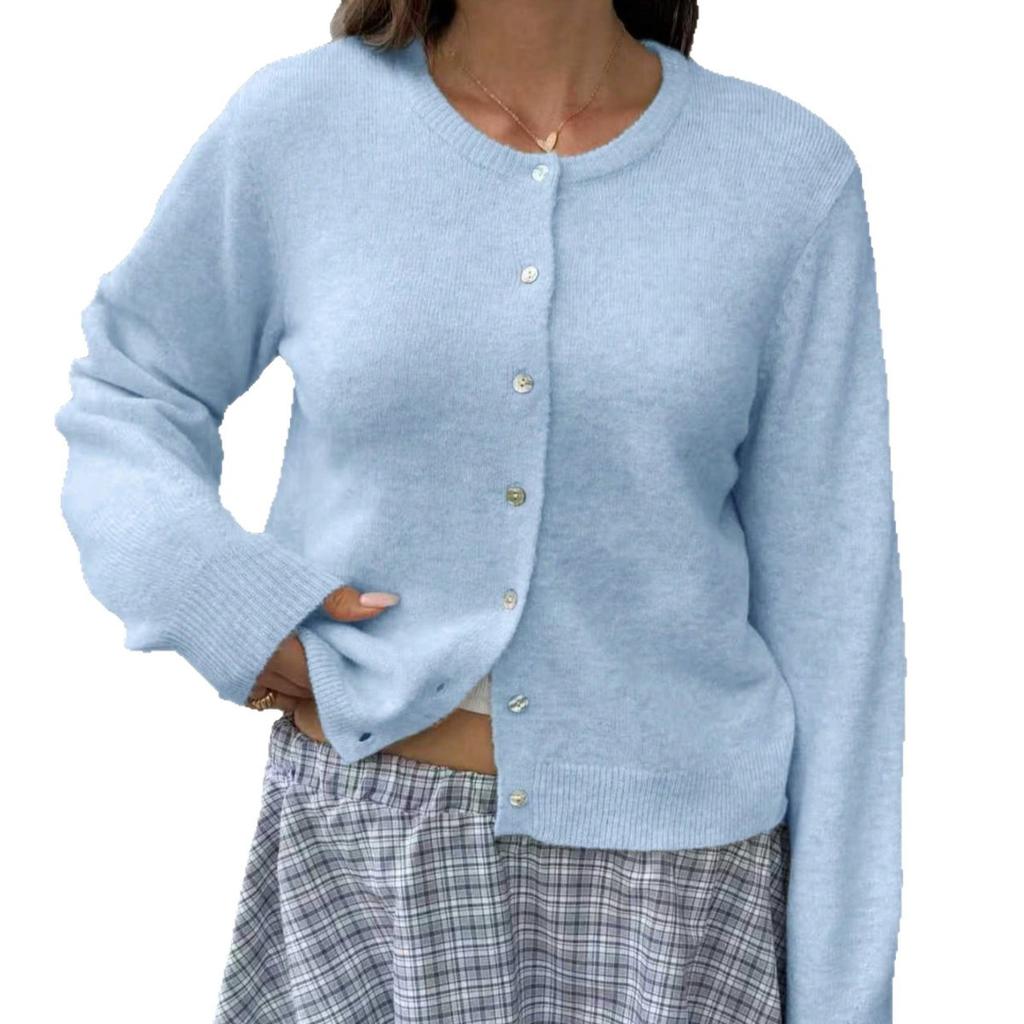 Women's European and American Style Single Row Shell Button Sweater Jacket 2026 New Loose Soft Round-neck Knit Cardigan
