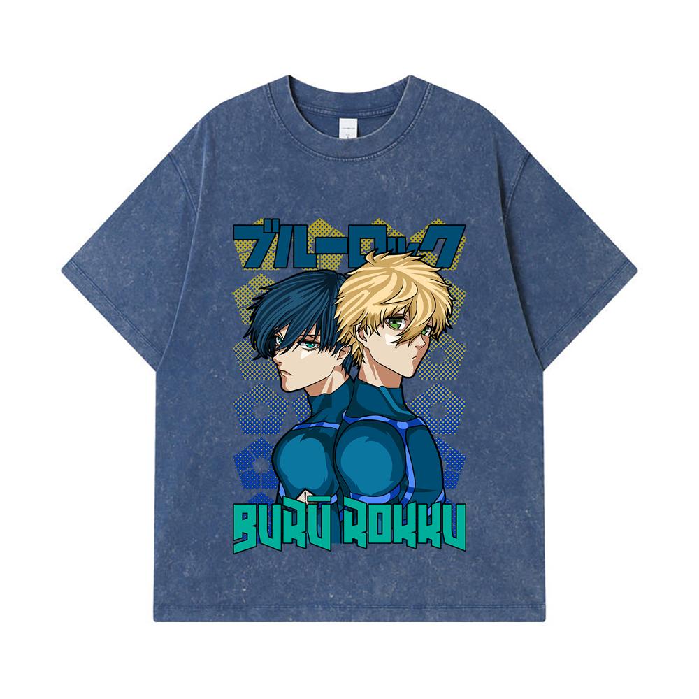 

275 GSM Washed T-shirts 100% Cotton Blue Lock V4 Print Unisex Heavy Cotton T Shirt 2XL королівський синій колір