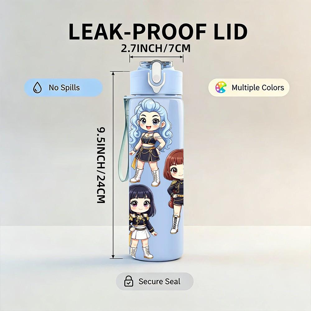 1PC Two Chibi Girl Character Duo 750ml Color Plastic Sports Water Bottle Leakproof Flip Straw Lid For Sports Office Home Use