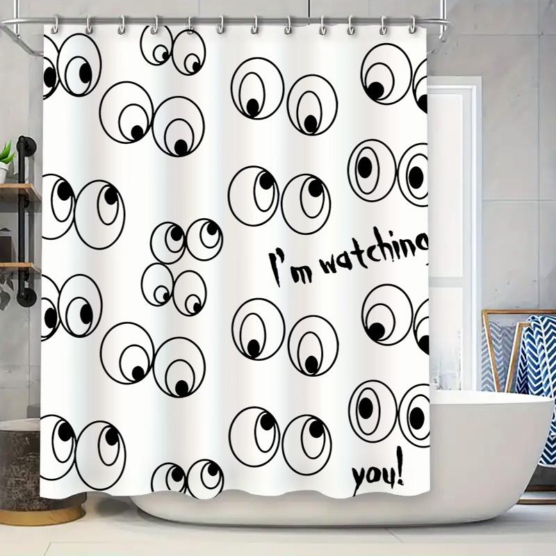 Whimsical Bath Curtain with Big Eyes Design Decorative Shower Curtain for Bathroom White Fabric Customized Size Available 90x180cm