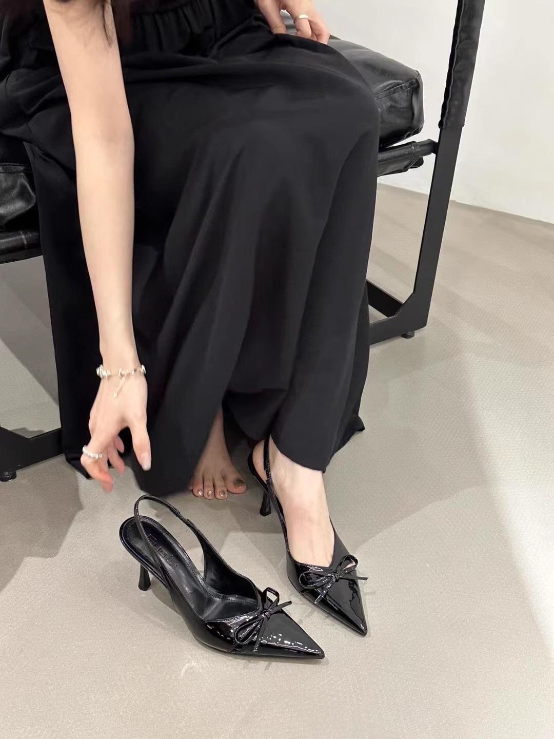 

Весенние розовые босоножки-лодочки на высоком каблуке без задника с бантом для женщин 2025 35 чёрный