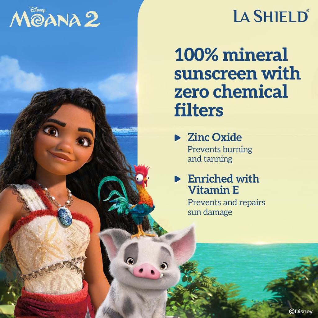 La Shield Disney Moana Kids Mineral Sunscreen SPF 50 PA+++ 50G | Free Sticker Set | Water Resistant | Fragrance Free | For Kids Over 2 Years