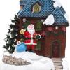 Music Box with , Desktop Ornaments Village Colorful Lights, Santa Snowy House Decoration for