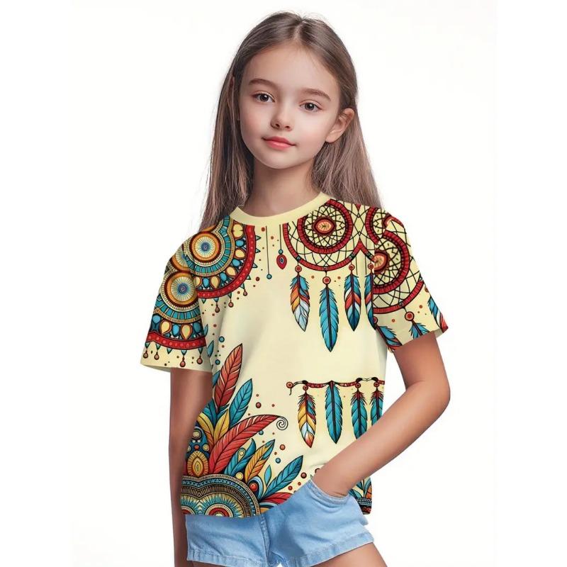 Beautiful T-Shirt for Girls Beautiful Flower 3D Print Summer Fashion Round Neck Short-Sleeved Tops Casual T-Shirts for Children