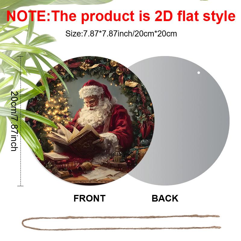 2D Flat Aluminium Christmas Sign with Santa Claus Pattern - Navidad Figurine Ornaments - Ideal for Front Door, Wall, Porch, Fence Decor - Ideal
