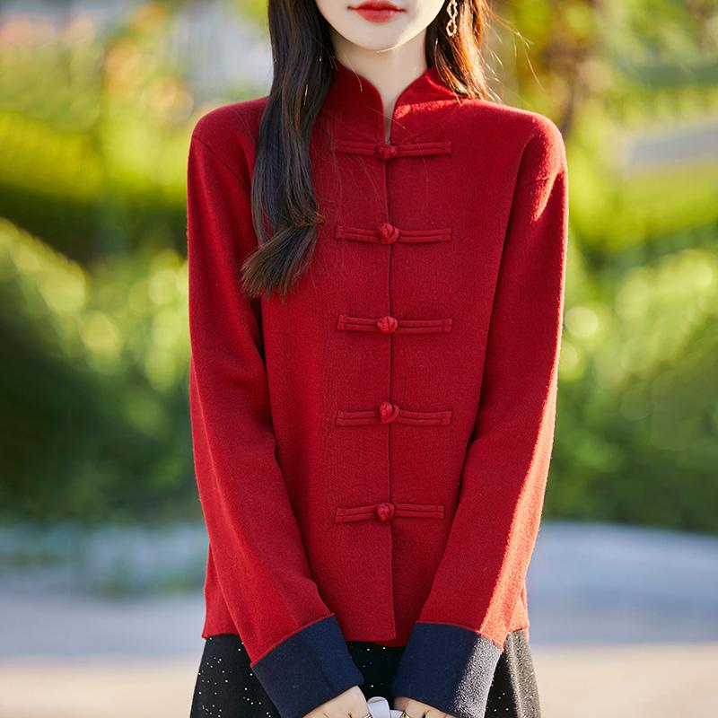 

Женский кашемировый кардиган Qinghe кашемир 50% шерсть 50% шелк Женский осенне-зимний кашемировый кардиган мягкий и теплый L красный