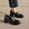 Krazing Pot Sheepskin Round Toe Thick Med Heels Spring Shoes Slip On Big Size 42 Loafers Women Platform Pumps