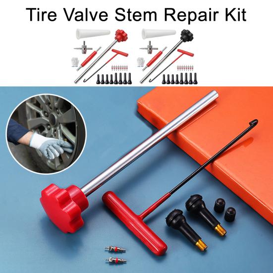 23Pcs Tire Valve Stem Tool Set, Quick Change Valve Installer Kit with TR413/TR414 Valve Stems, 4-Way Valve Core Stem Removal Tool for Cars Motorcycles