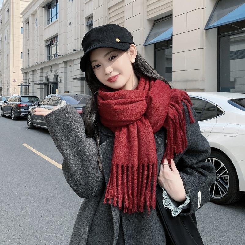 Solid color mink hair scarf light luxury high-end imitation cashmere scarf women's winter Korean men's shawl scarf autumn and winter