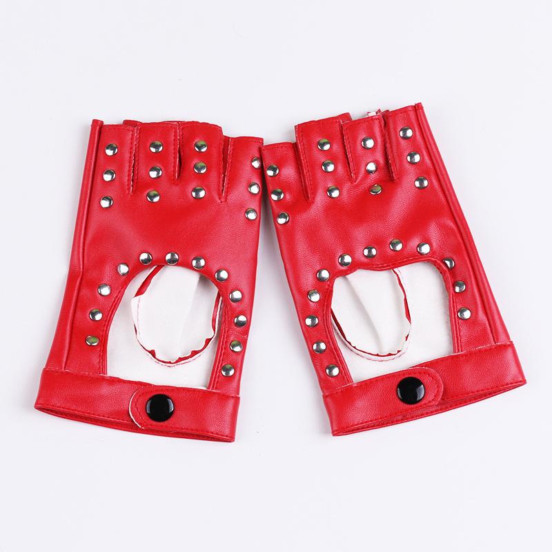 Women's Dance Half Finger Gloves Performance Short Cyberpunk Rivet Pole Dance Dew Finger Street Dance Nightclub Leather Gloves