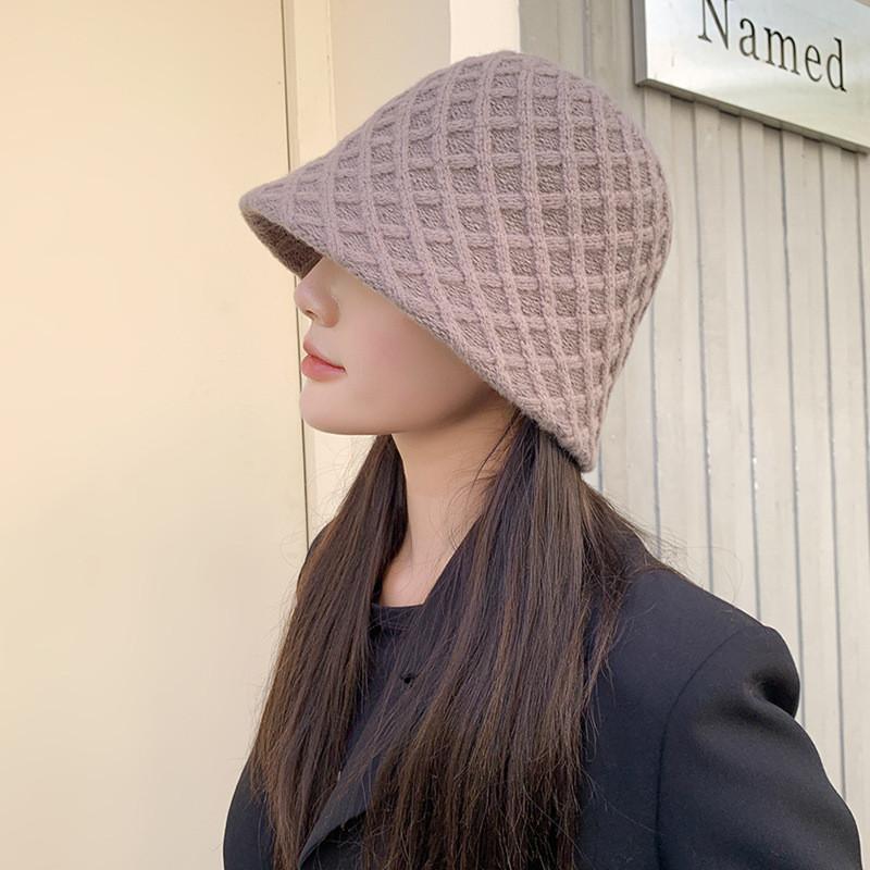 Korean Style Square Pattern Knit Sun Hat With Warmth And Airflow For Casual Wear