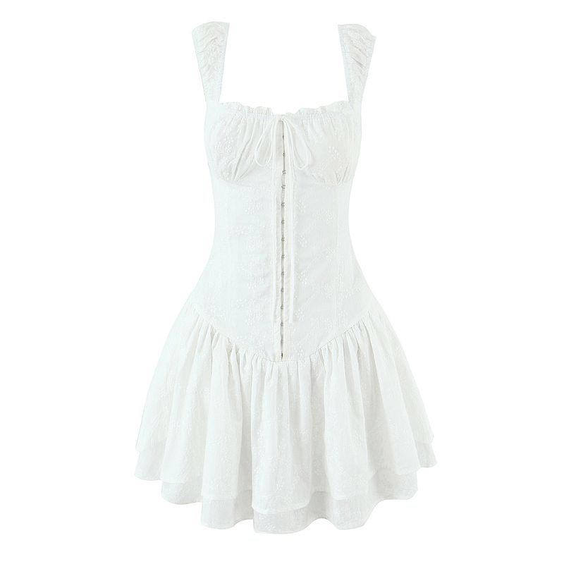 

Annie s Heart Record Vietnam Niche First Love White Romantic Lace-up Lace Embroidery Sling Cake Dress White L