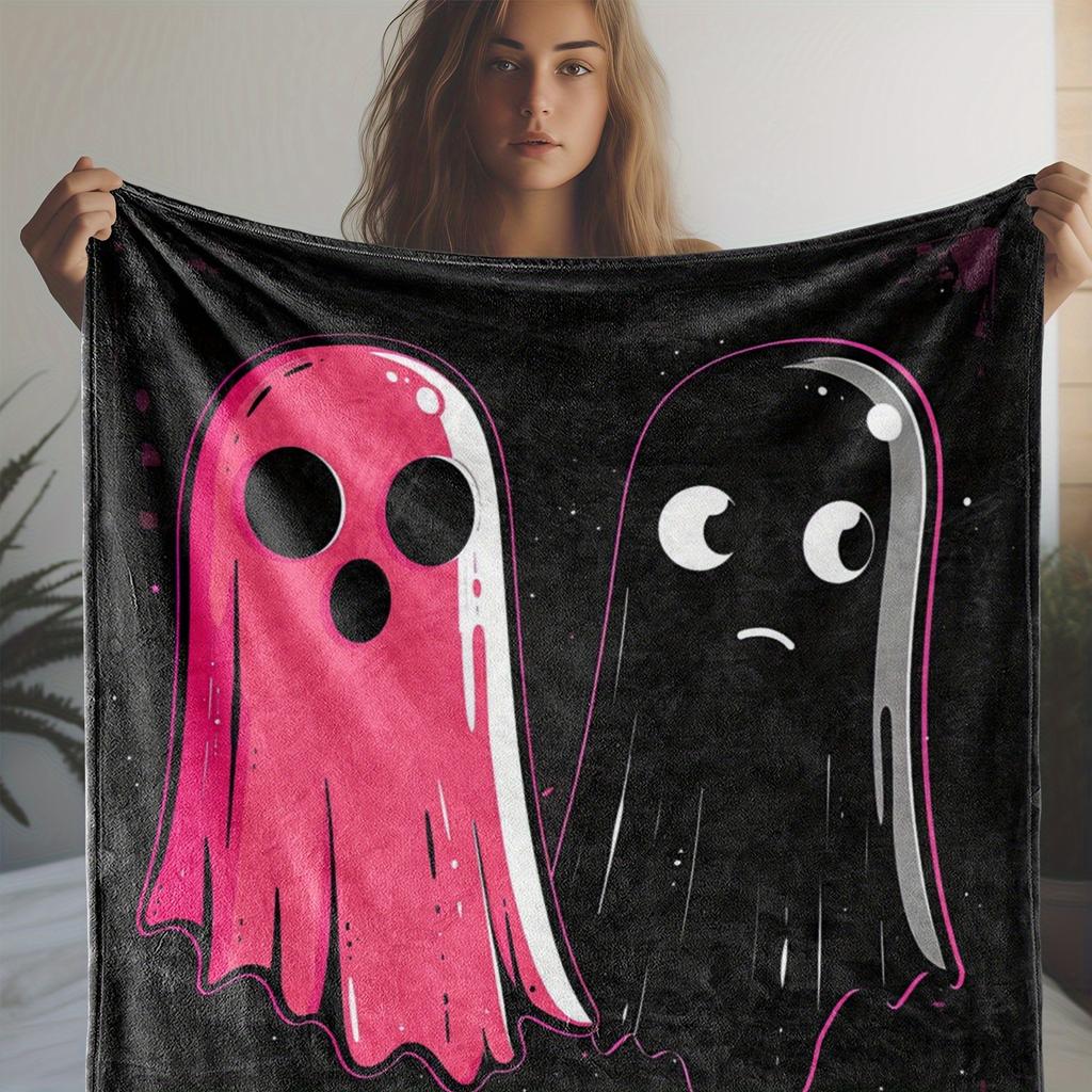 vintage halloween ghost printed fleece blanket warm soft and comfortable for sofa bed car office camping travel suitable