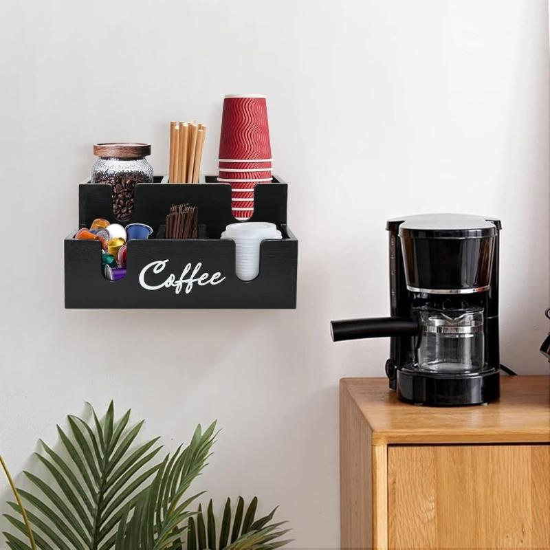 Kaffee-Kapsel-Organizer aus Holz mit 6 geräumigen Fächern und schrägem Design für einfachen Zugriff