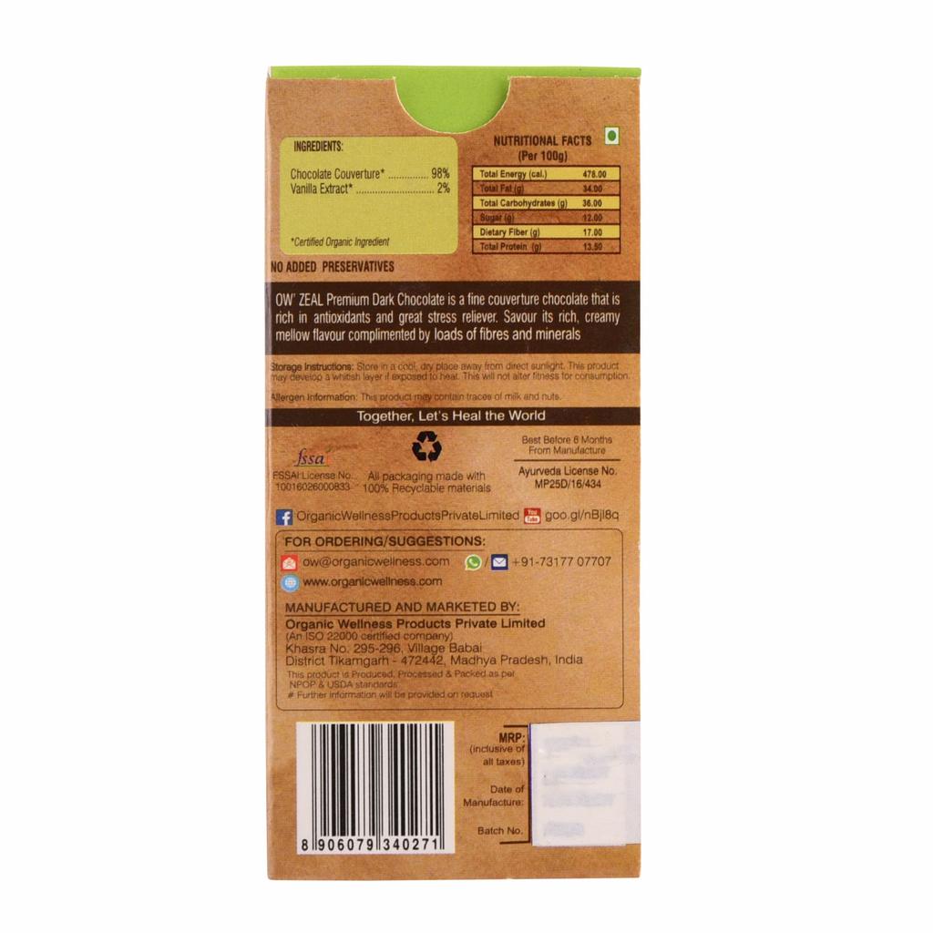 Chocolate negro de primera calidad (42,5 gramos), Chocolate amargo premium, bienestar orgánico