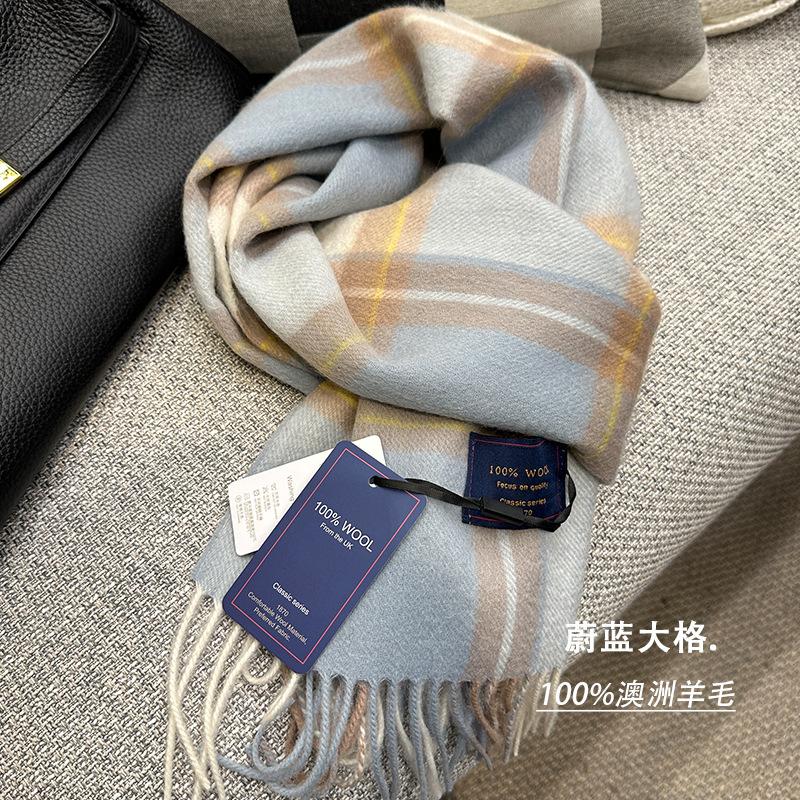 High Quality 100% Wool Scarf Men Winter Autumn Pure Wool Fashion Classic Warm Thick British Versatile Muffler Male Shawl Women