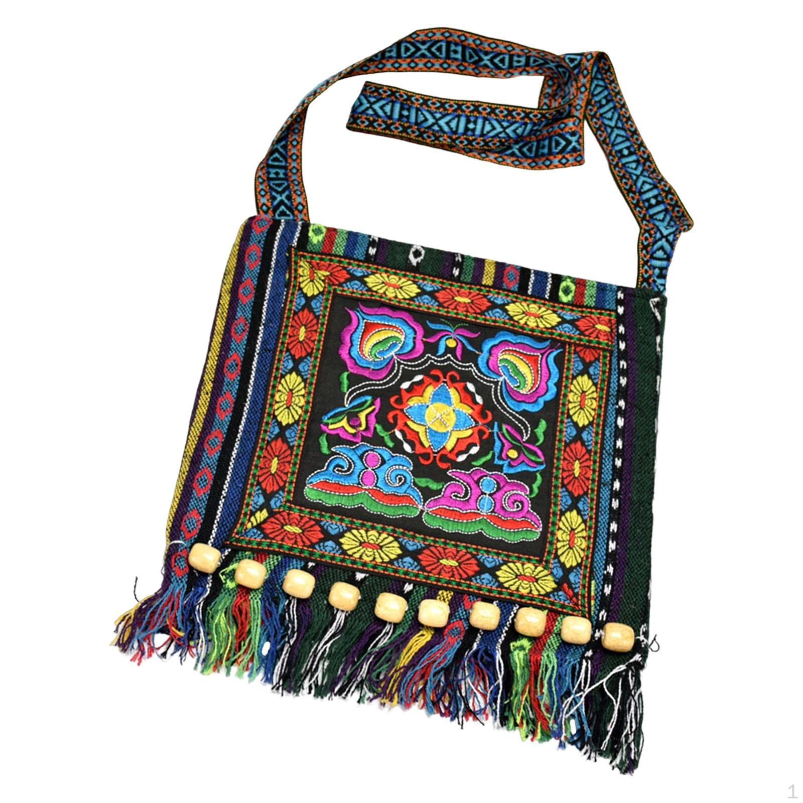 Bohemian Embroidered Shoulder Bag Tassel Bags Zipper Closure for Vacation School 285cm синий 870₽
