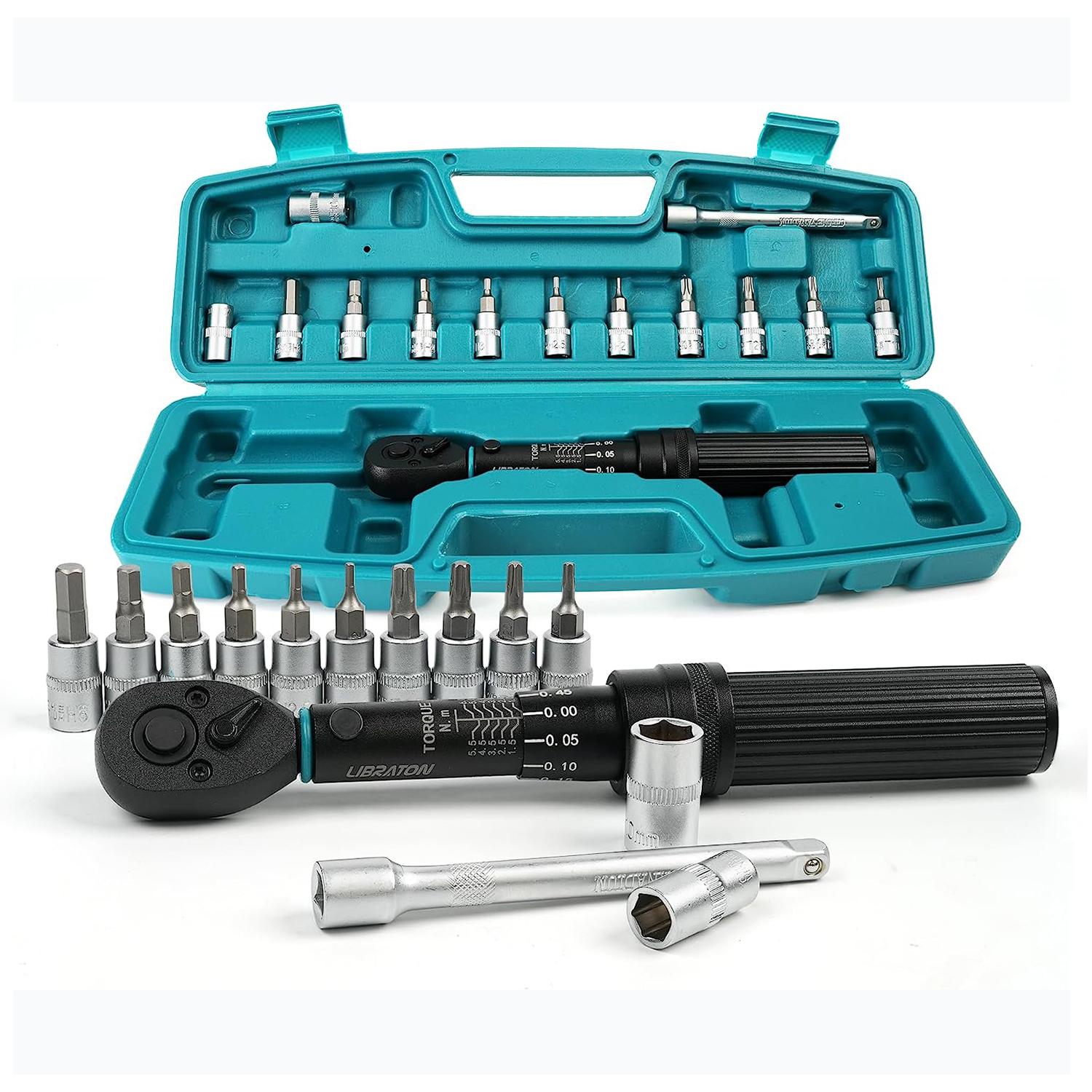 

LIBRATON 1/4 Bike Torque Wrench, 5-25Nm / 1-6Nm High Precision Torque Wrench, accuracy of ±3%, Square Drive Torque Wrench Set