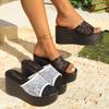 Women's Wide Width Platform Sandals, Lace Design Round Toe High Heel Slides, Fashion Summer Slippers for Women
