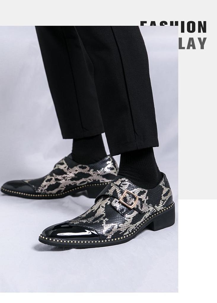 Men's Versatile Snake Print Pointed Toe Leather Shoes for Formal and Casual Wear