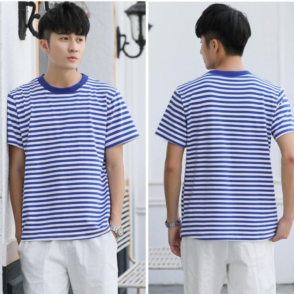 Sea Soul Shirt Oversized Stripe T-Shirt Crew Neck Man's Short Sleeved Top Breathable Summer
