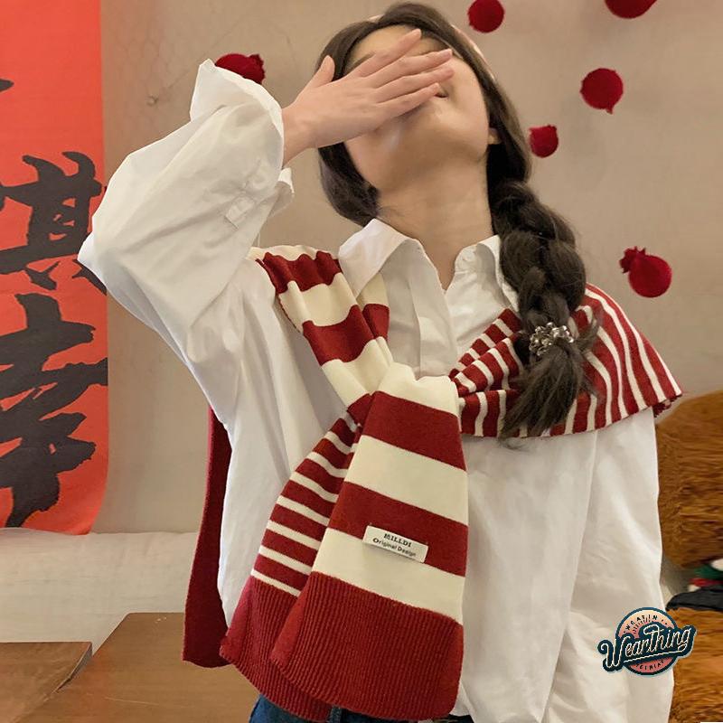 Women's Shawl Knitted Striped Shawl Cross Shawl Blouse Shoulders Fake Collar Cape Knotted Scarf For Women Outerwear