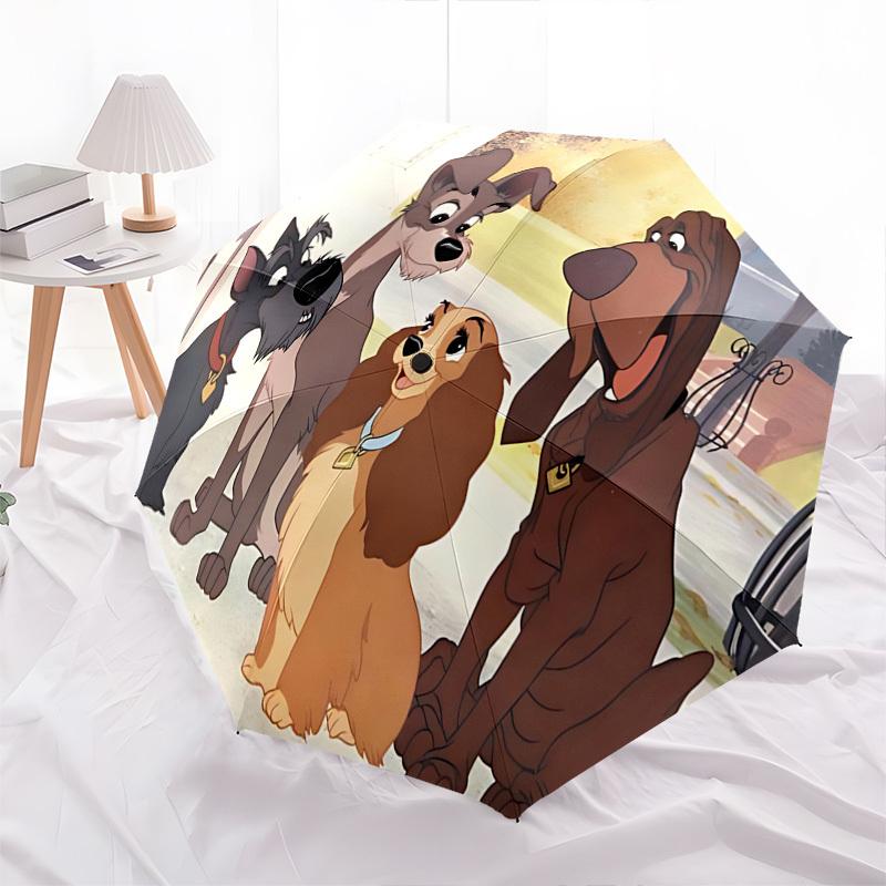 Susi und Strolch, Animationskunst-Thema, Automatischer Öffnungs- und Schließschirm, Helle Farbe, 8 Speichen, Tragbarer Schirm, Geeignet für
