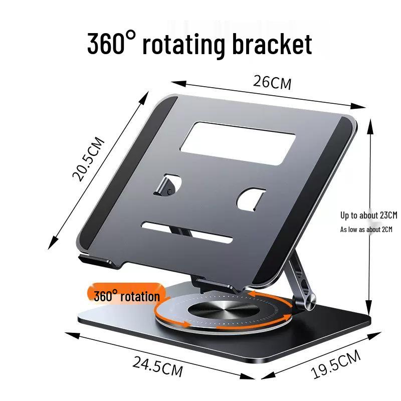 Aluminum Alloy Rotating Laptop Stand with Heat Dissipation, Folding and Height Adjustable.