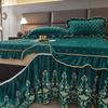 3pcs Luxurious European Quilted Crystal Velvet Bed Skirt Set with Lace Trim - Warm, Thick, Non-Slip, Includes 2 Pillow Shams and 1 Bed Skirt