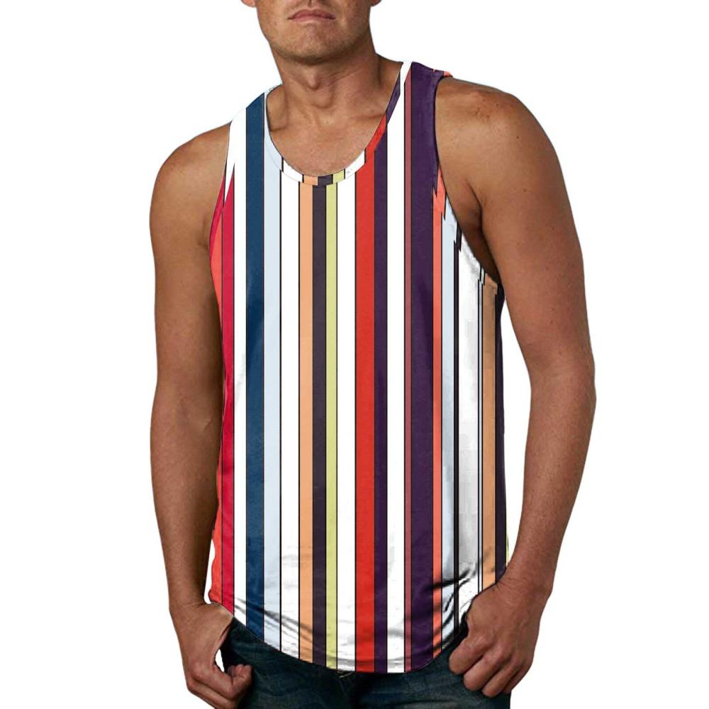 Vintage pruhovaná grafická tílka pro muže Retro Street Casual Letní bez rukávů 3D potisk Vesta Volná Oversized Sportovní tílka
