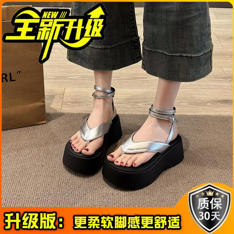 Temperament Fashionable Black Roman Sandals Women's 2025 New Summer French Platform Outer Wear Heightening Fairy Shoes