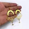 Exaggerate Retro Gold Color Stars Moon Hollowed-out Moth Pendant Stainless Steel Dangle Earrings for Women Charms Jewelry Gifts