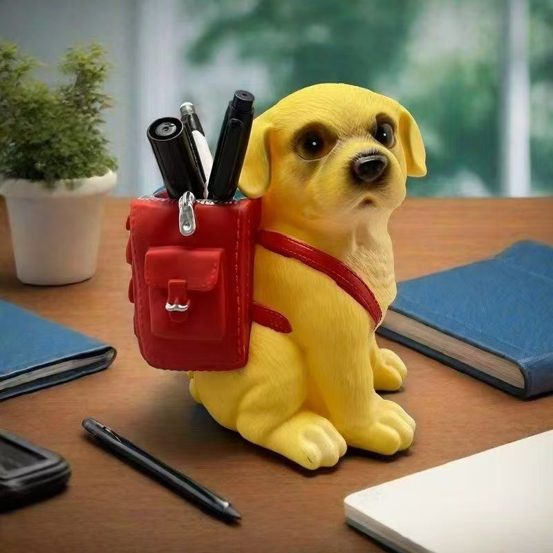 Cute Puppy Pen Holder Plastic Material Creative Stationery Storage Box Desktop Decor Student Stationery Supplies Children's Gift