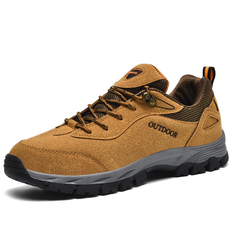 Men Hiking Shoes Suede Leather Outdoor Sports Comfort Breathe Walking Footwear Wear-resistant Rubber Outsole Trekking Sneakers