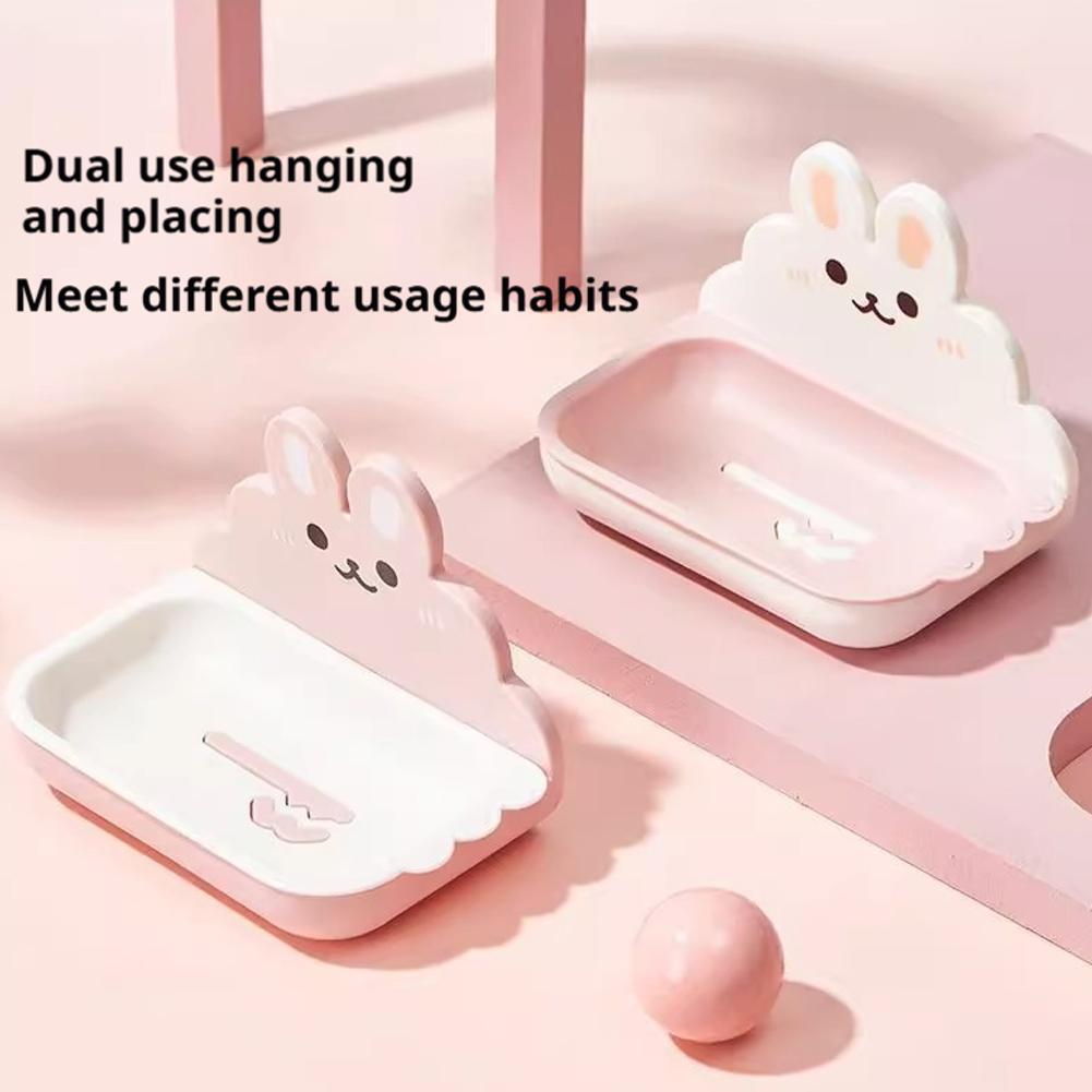Cute Rabbits Soaps Box Holder Wall Mounted Punch Free Double-Layer Quick Drain Soaps Storage Case Rabbit Soap Dish Cover